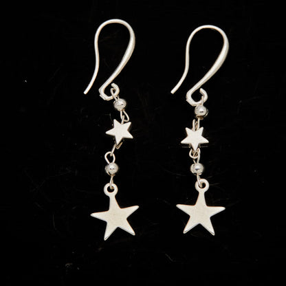 Silver Plate Double Drop Star Charm Earrings