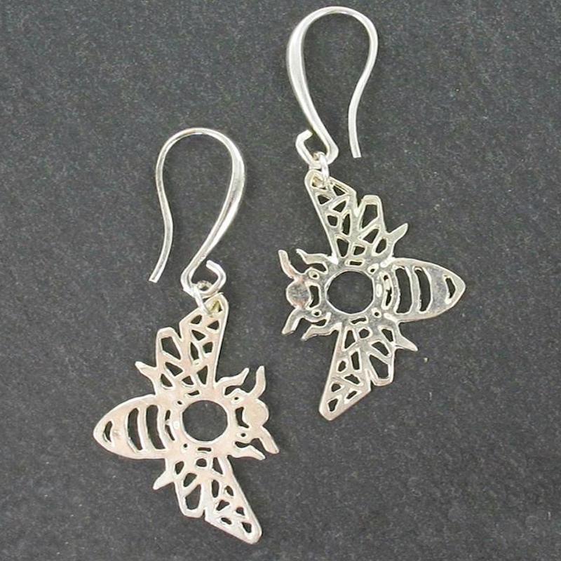 Bee Charm Earrings in Silver Plate