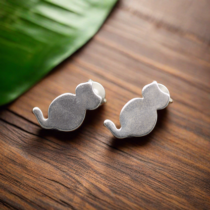 Boucles d'oreilles clous en argent plaqué motif chat