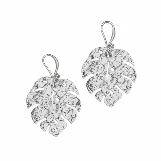 Hammered Leaf Earring - Silver Plate