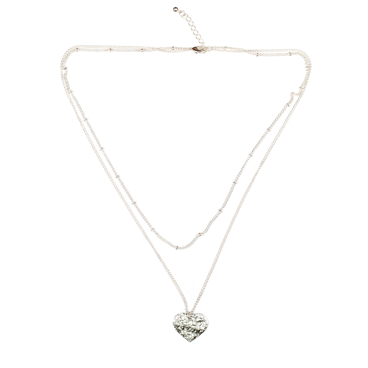 Double Strand Heart Necklace - Silver Plate