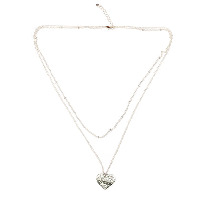Double Strand Heart Necklace - Silver Plate