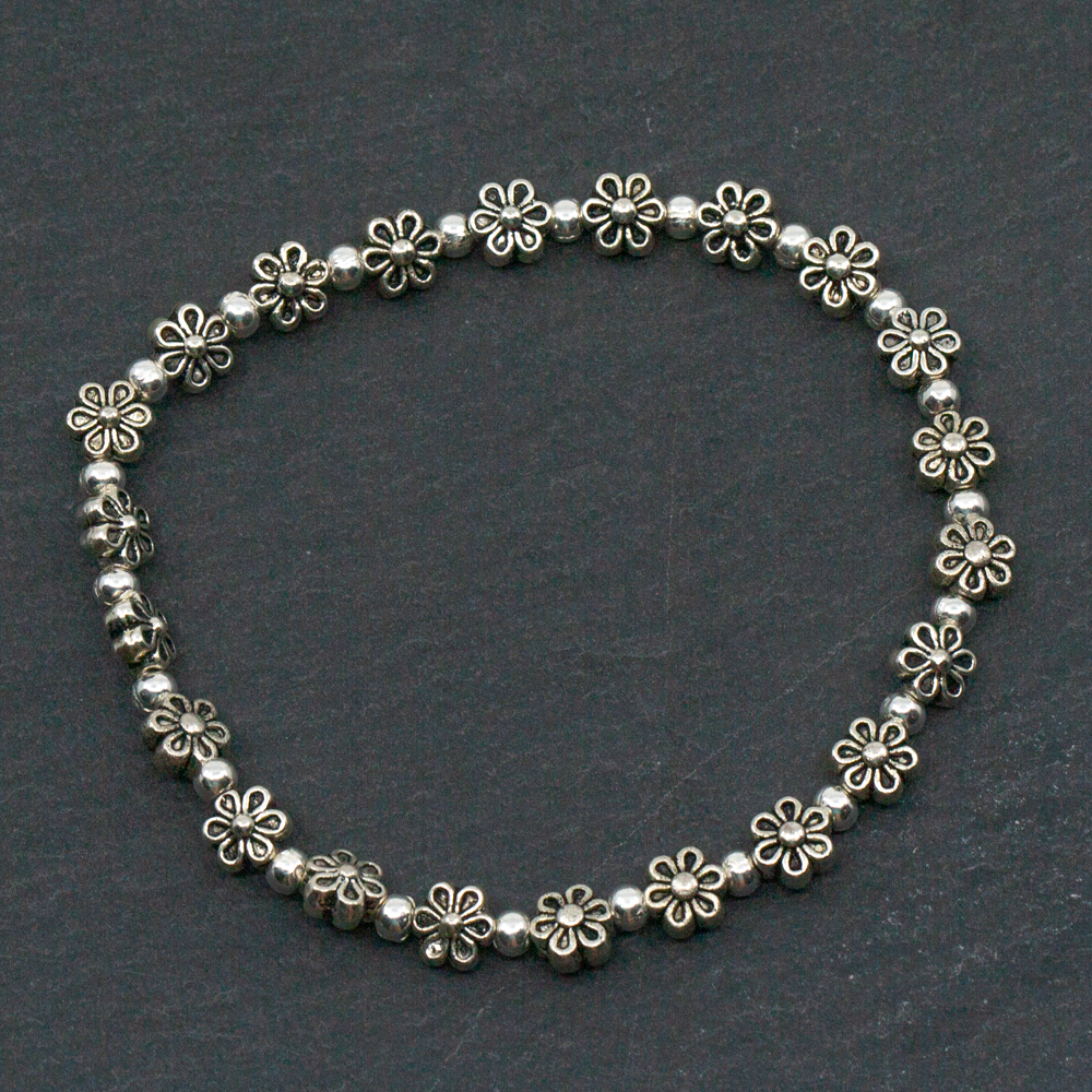 Bracelet élastique à fleur en plaqué argent