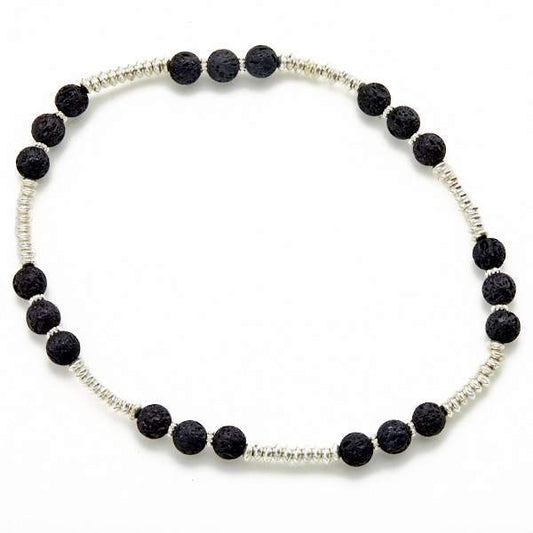 Lava Stone & Silver Plate Double Wrap Bracelet