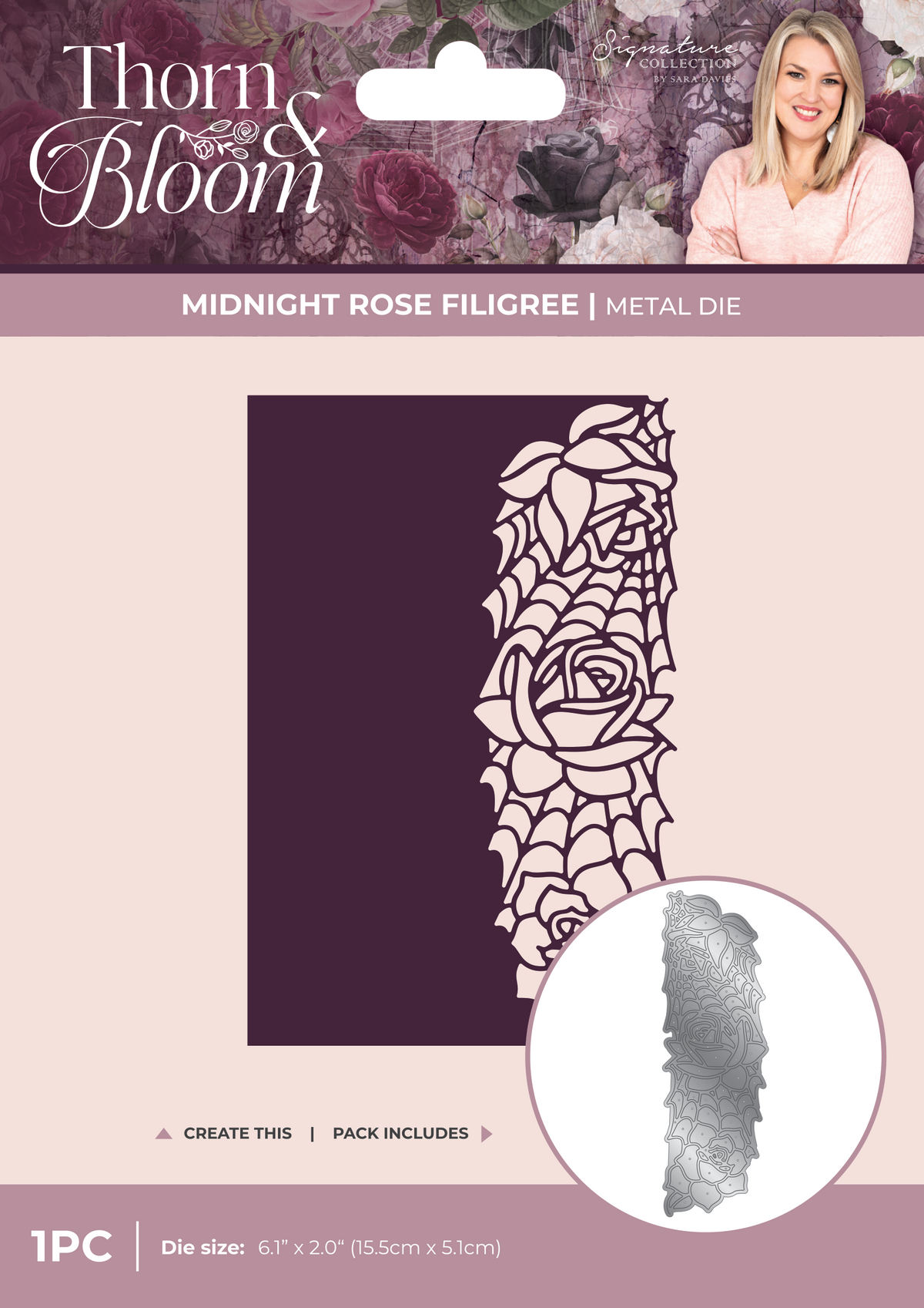 Sara Signature Thorn & Bloom Die de découpe en métal Edge'able - Filigrane rose nuit