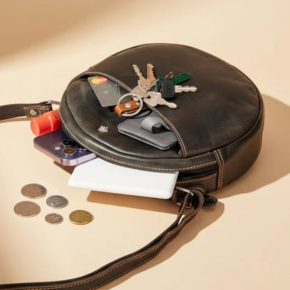 Greenwood Leather Round Crossbody Bag