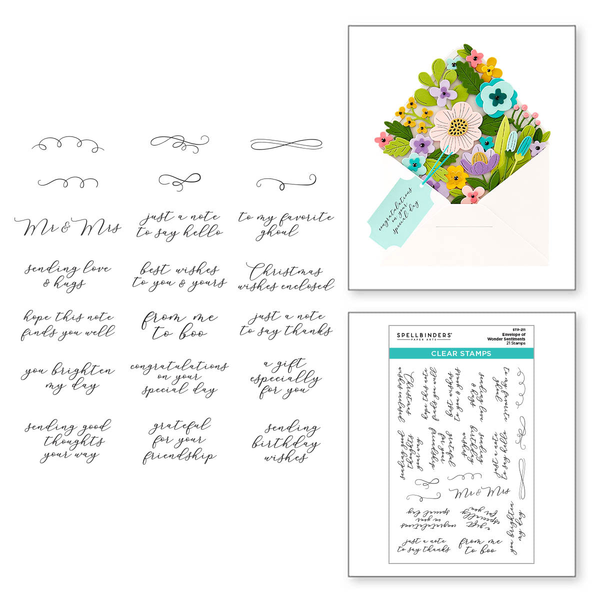 Set de tampons transparents "Envelope of Wonder Sentiments" de la collection "Envelope of Wonder"