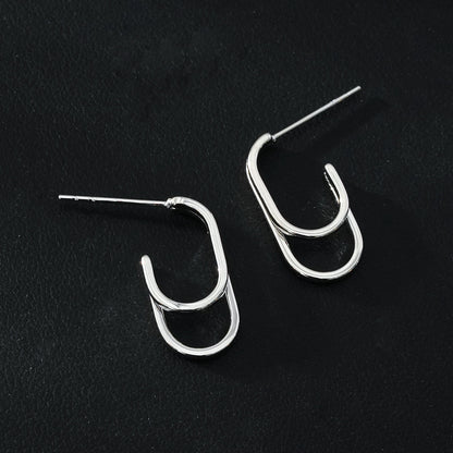 St SIMON Or Blanc (ton argent) : Boucles d'oreilles créoles doubles rectangulaires à coins arrondis