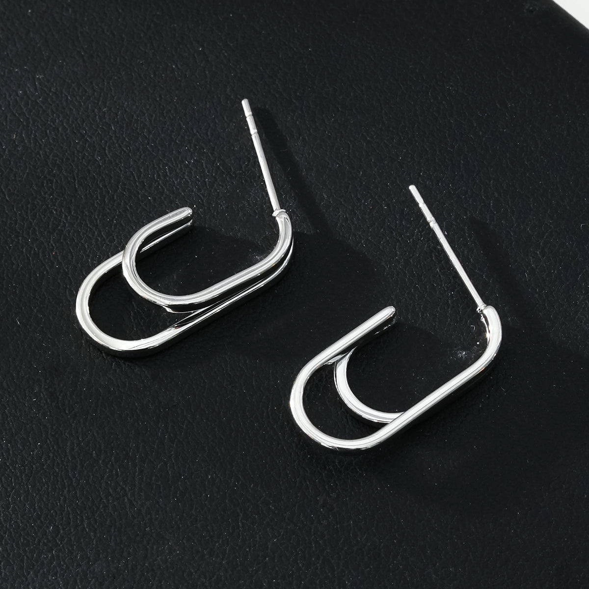 St SIMON Or Blanc (ton argent) : Boucles d'oreilles créoles doubles rectangulaires à coins arrondis