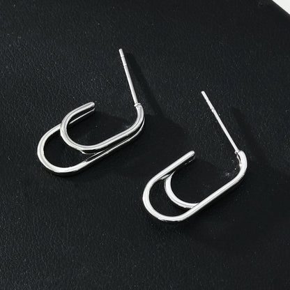 St SIMON Or Blanc (ton argent) : Boucles d'oreilles créoles doubles rectangulaires à coins arrondis