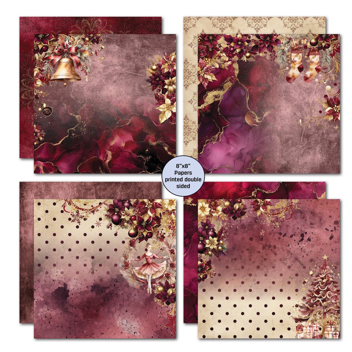 Lot de papiers 8x8 « Sugarplum Wreath » 3Quarter Designs
