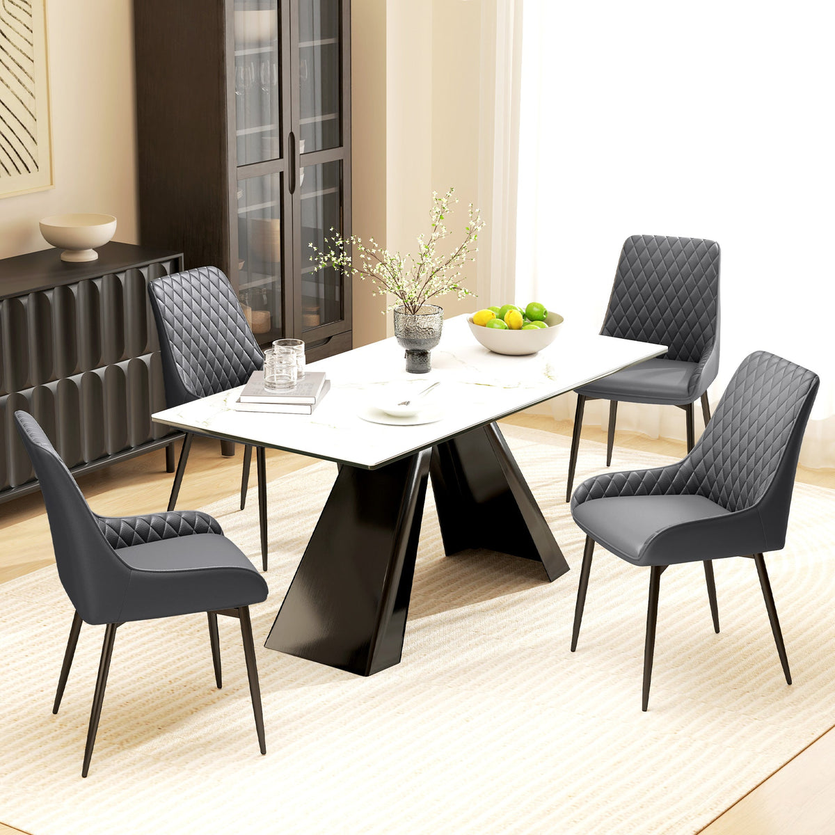 Blake Modern Dining Chairs Set of 2 with Diamond Tufting and Steel Legs-Grey