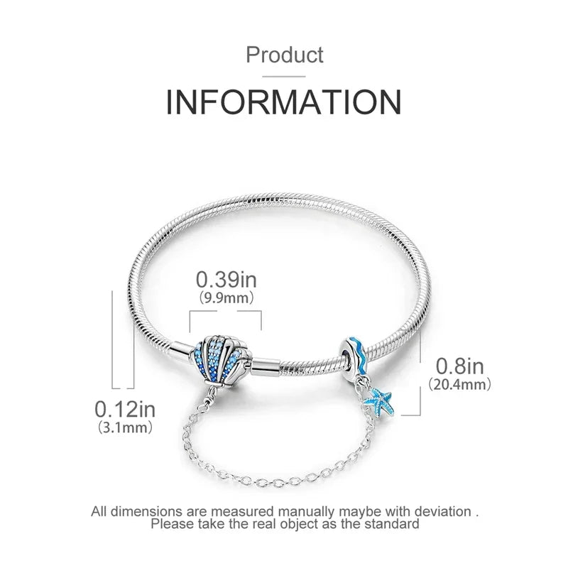 Sterling Silver Seashell Charm Bracelet with Blue CZ Gradient