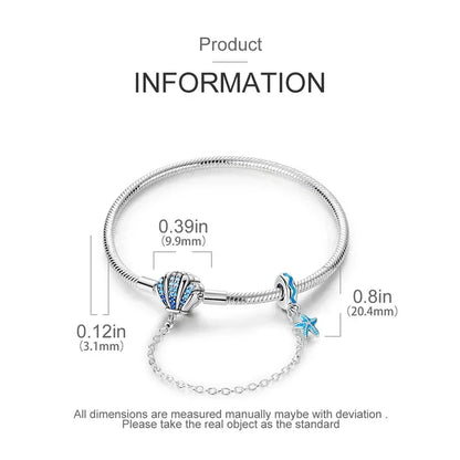 Sterling Silver Seashell Charm Bracelet with Blue CZ Gradient
