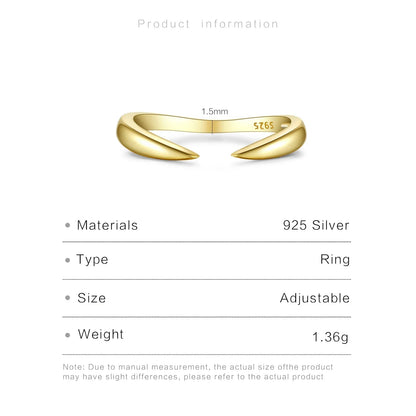 925 Sterling Silver Gold Talon Open Ring