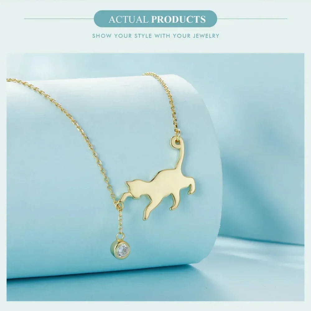 Magnifique collier chat en argent sterling 925 | Élégant pendentif ras-du-cou Scn232 en 3 couleurs