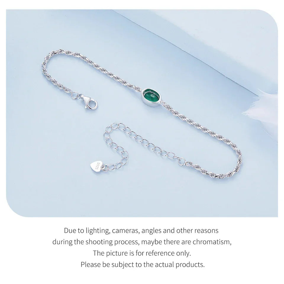 Sterling Silver Chopin Bracelet with Green Zircon – Adjustable
