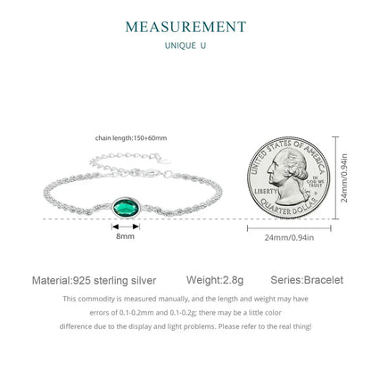 Sterling Silver Chopin Bracelet with Green Zircon – Adjustable