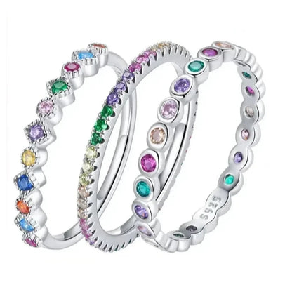925 Sterling Silver Rainbow CZ Band Ring
