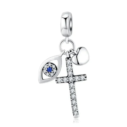 925 Sterling Silver Clear 5A Crystal Collection Family Heart X-Shape Charm Beads for Charm Bracelet & Necklace Pendant