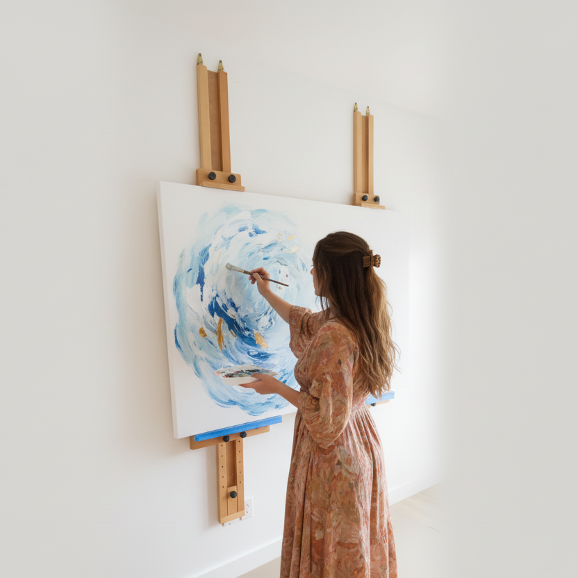 Set of 2 Adjustable Wooden Wall Easel - Accomodates Canvases up to 60"