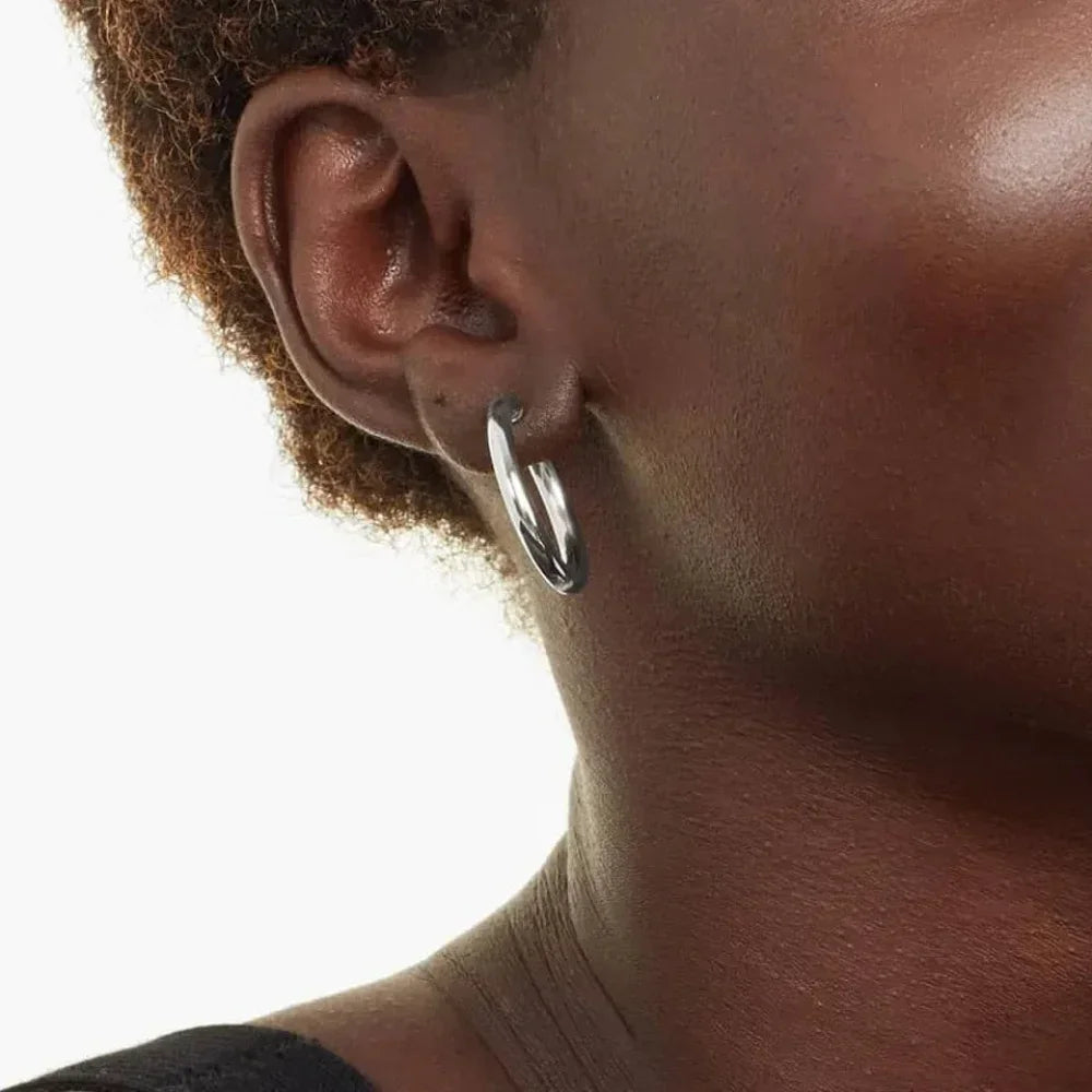 Boucles d'oreilles créoles en argent sterling 925 plaqué or blanc 14 carats | Créoles hypoallergéniques 24 mm
