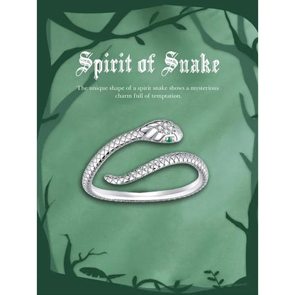 925 Sterling Silver Adjustable Snake Ring With Green Zircon - Fashion Jewelry In 4 Colors