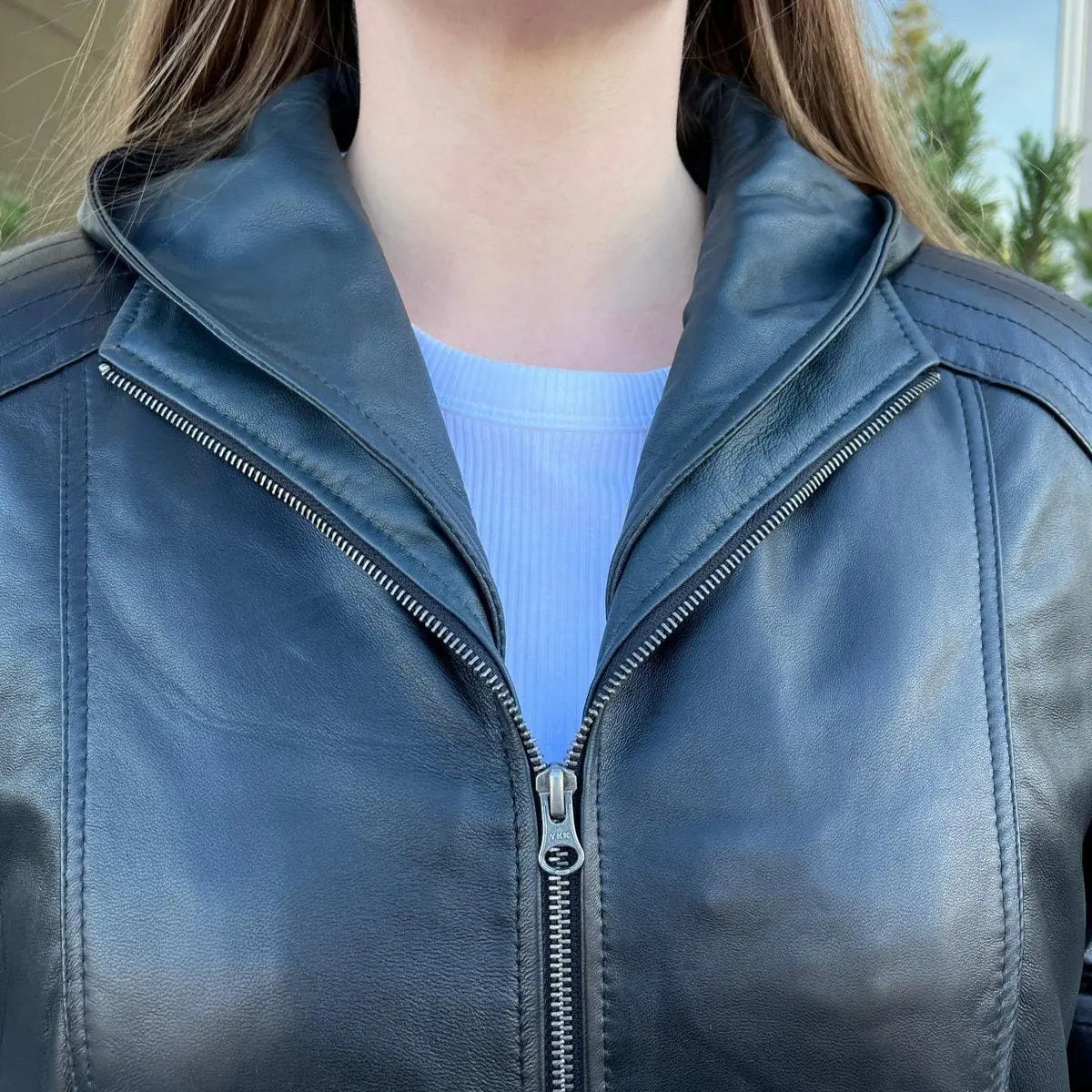 Women's Plus Size Sheep Leather Jacket with Removable Hood