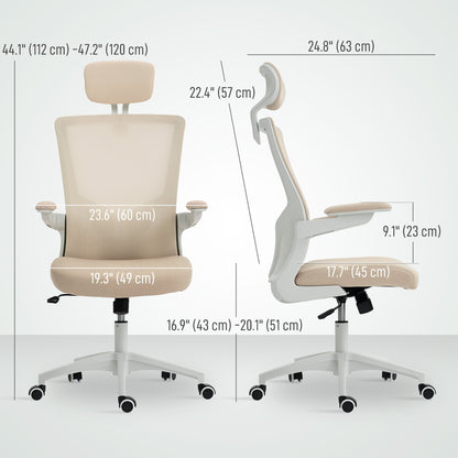 Chaise de bureau ergonomique Andre avec support lombaire 2D et appui-tête réglable - Beige/Blanc