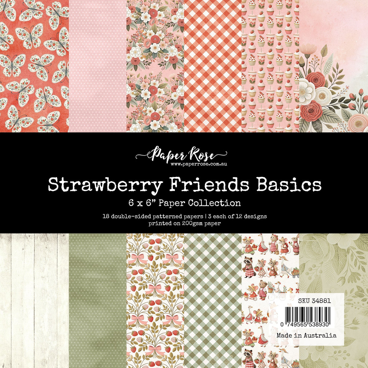 Collection de papiers "Strawberry Friends Basics" 6x6 (34881)