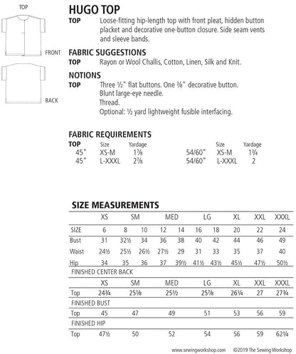 Hugo Top Pattern Size XS - XXXL