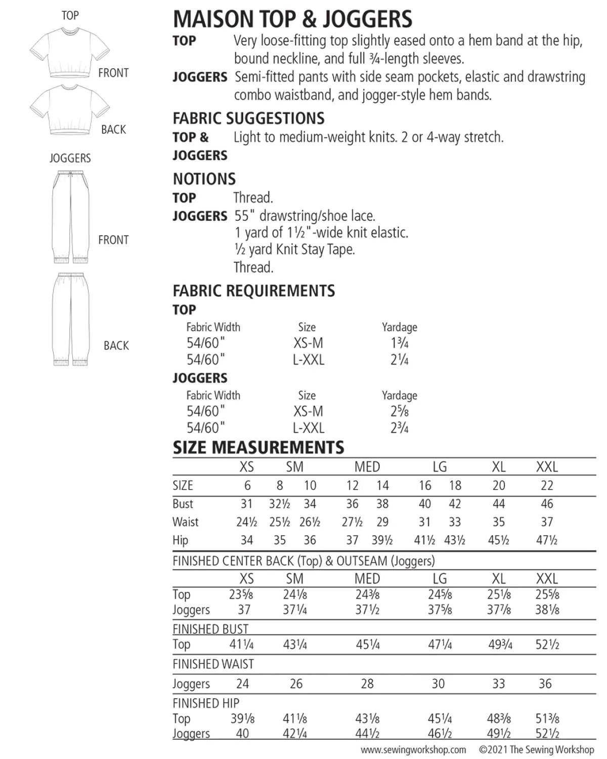 The Sewing Workshop - Maison Top & Joggers Pattern