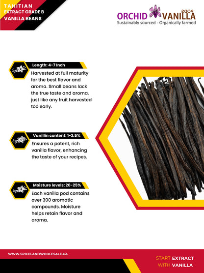 Tahitian Extract Vanilla Beans Grade-B <br>For Extract Making<BR>By Ounce