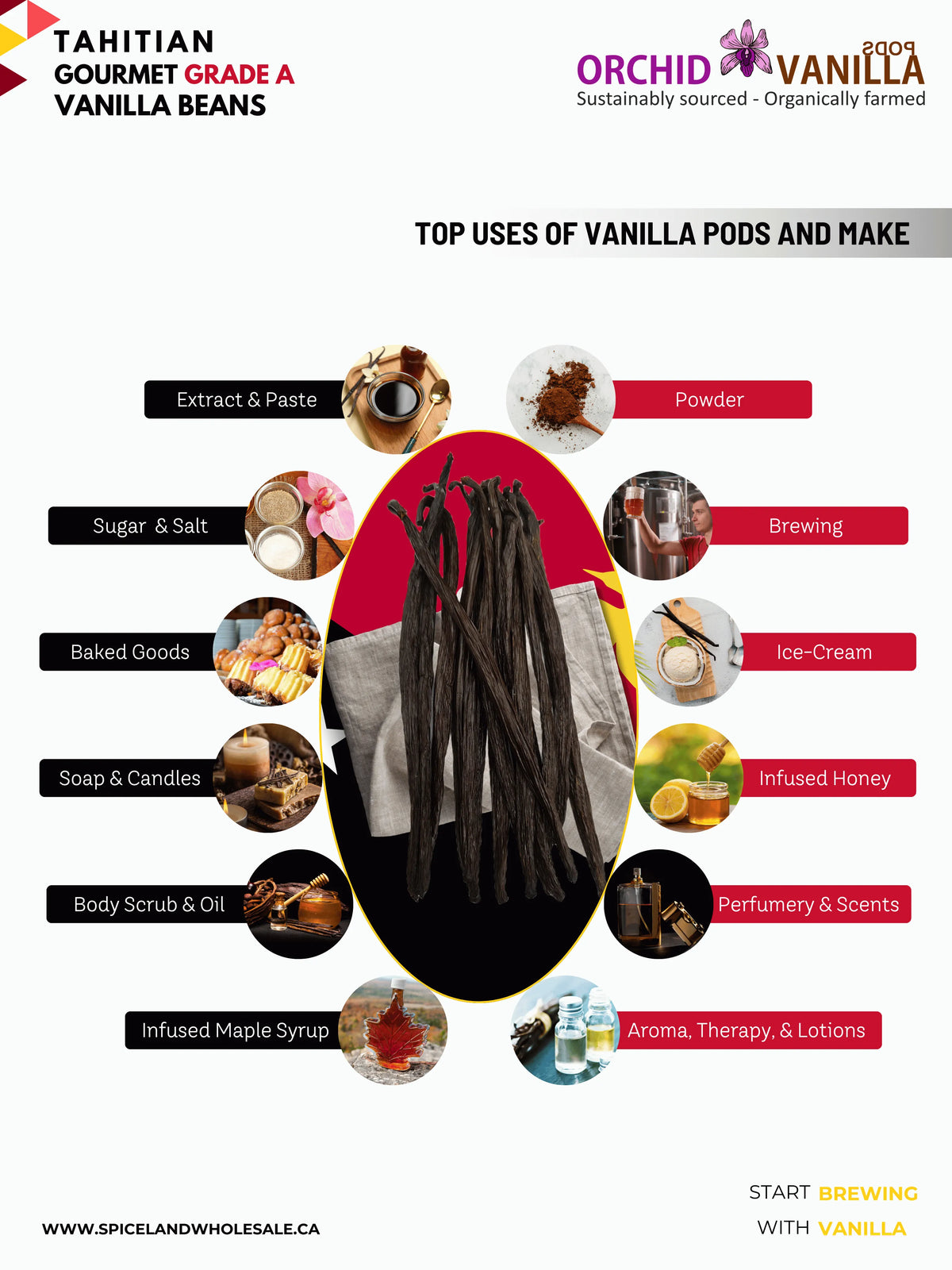 Tahitian Vanilla Beans Gourmet Grade-A <br>For Extract And Baking<BR>By Pound
