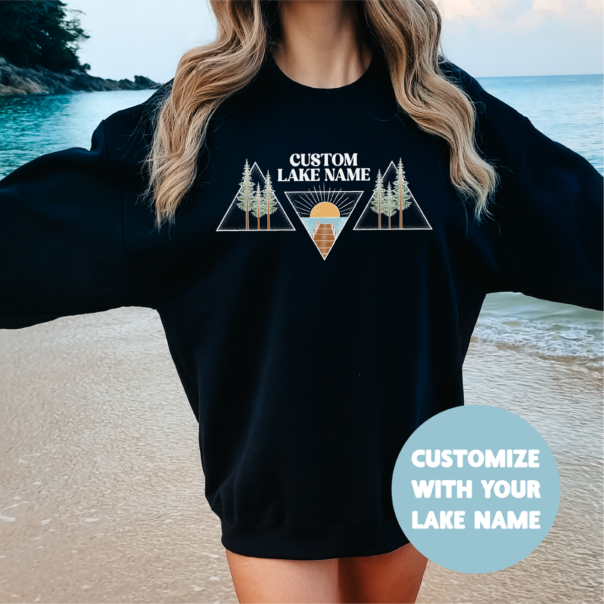 Geometric Lake Personalized Sweatshirt | Summer Apparel | Custom Apparel
