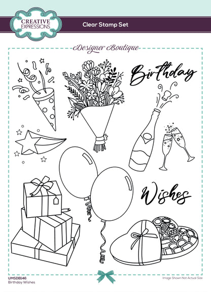 Creative Expressions Designer Boutique Vœux d'Anniversaire 15,24 cm x 20,32 cm Set de Tampons