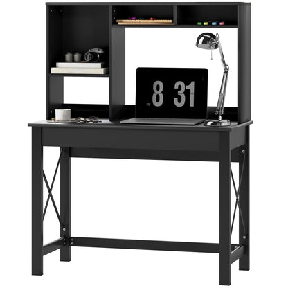 Sloan Computer Desk with Hutch and Storage Shelves-Black