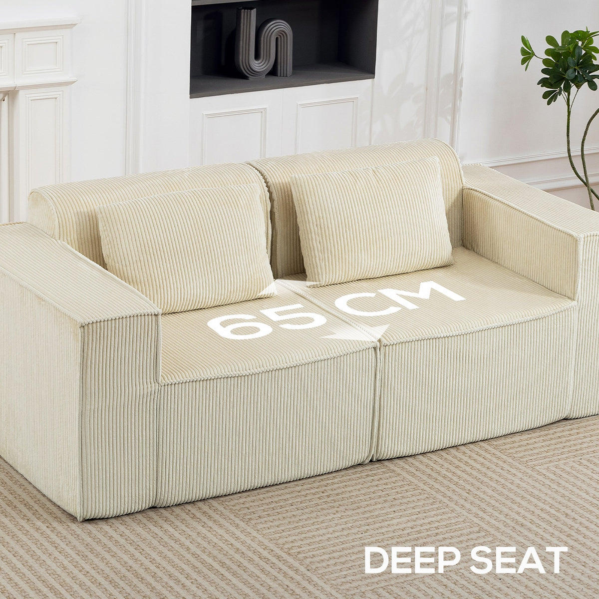 IVAN Boneless Corduroy 3 Seater Sofa with Deep Seats-Beige