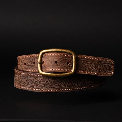 Dakota - Ceinture western en cuir brun avec boucle dorée - Fabriquée au Canada