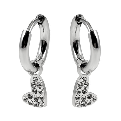 VIRTUOUS Or Blanc Ton Argent : Mini Créoles avec Breloque Cœur Incrustée de Zircone