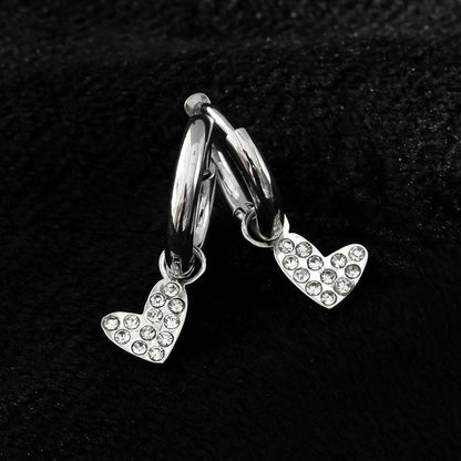 VIRTUOUS Or Blanc Ton Argent : Mini Créoles avec Breloque Cœur Incrustée de Zircone