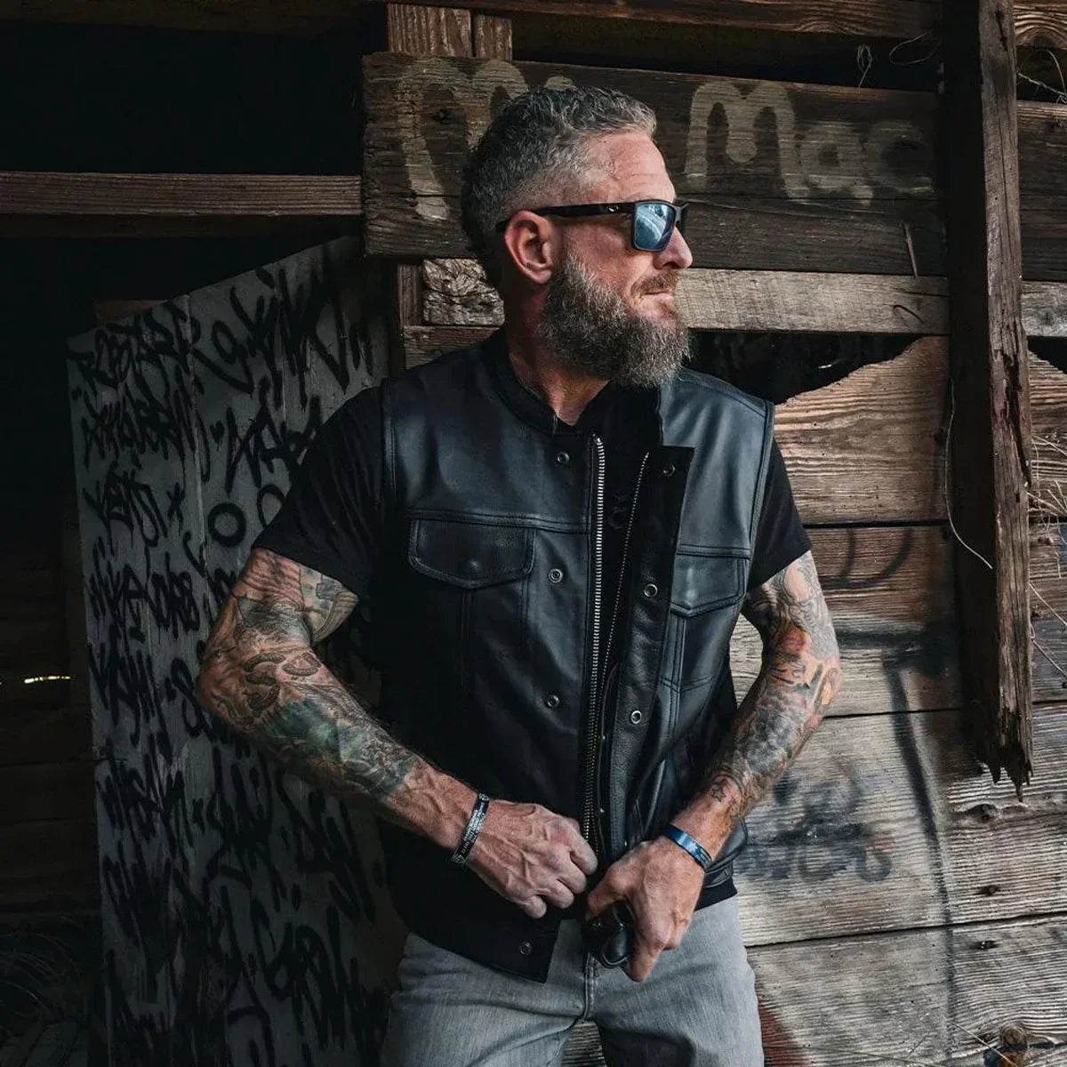 Open Road Men's Leather Club Vest | Premium Cowhide Motorcycle Vest