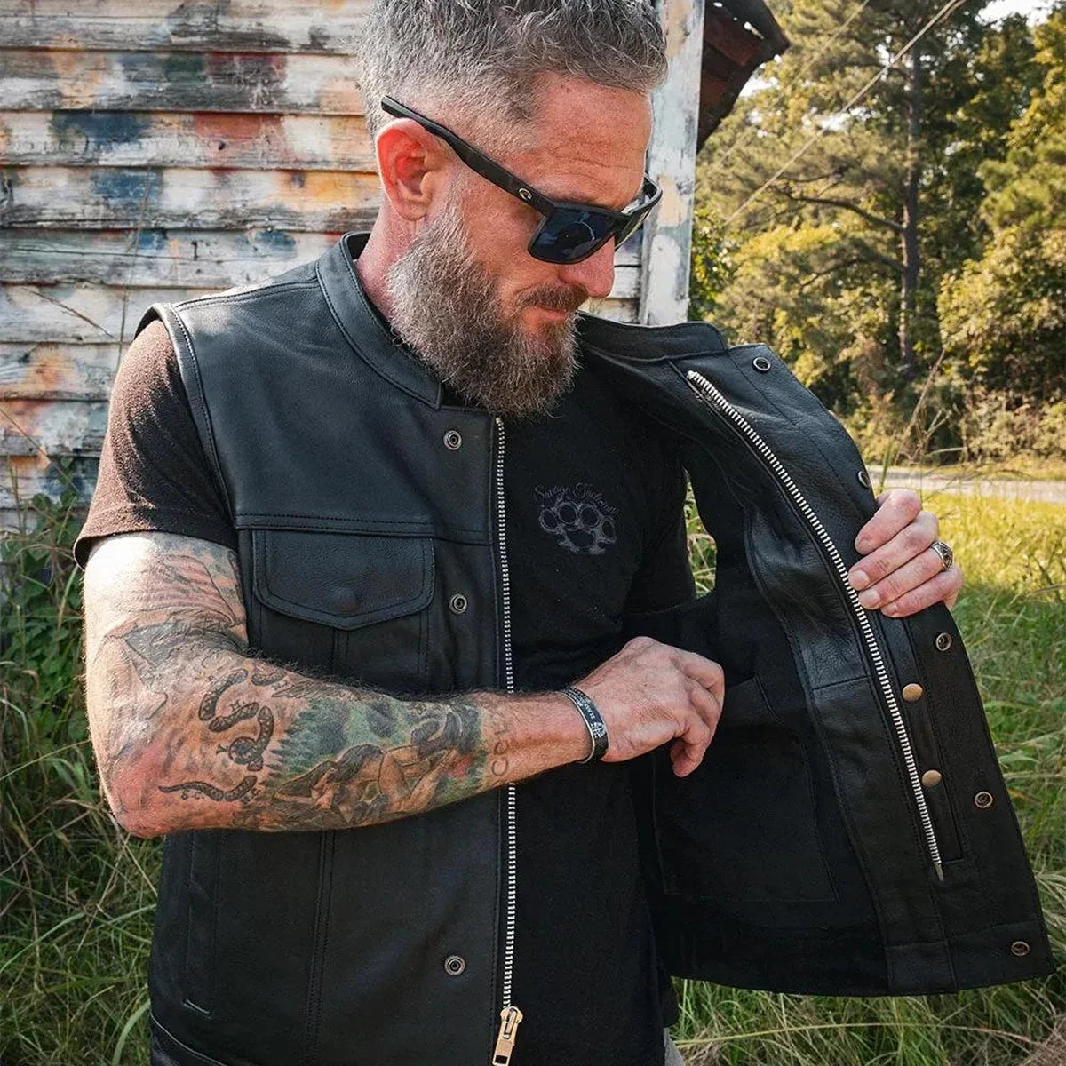 Open Road Men's Leather Club Vest | Premium Cowhide Motorcycle Vest