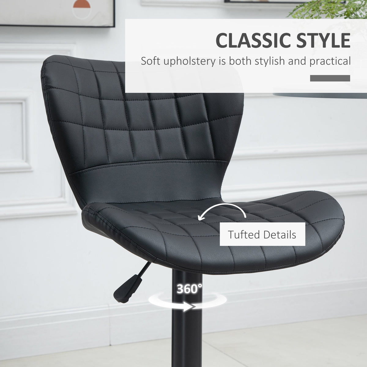 Tabourets de comptoir/bar Avion avec hauteur réglable et pivot (lot de 2, noirs)