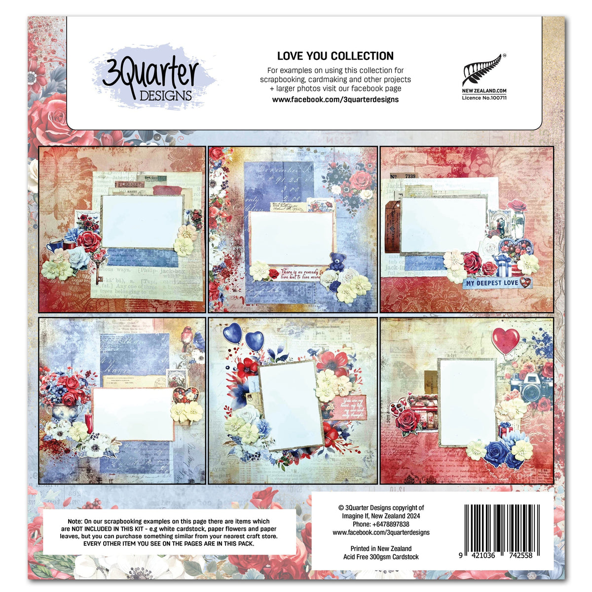 Collection de scrapbooking 3Quarter Designs Love You 30x30 cm