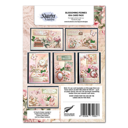 3Quarter Designs Blossoming Peonies 6x4 Card Pack