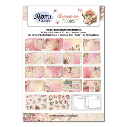 3Quarter Designs Blossoming Peonies 6x4 Card Pack