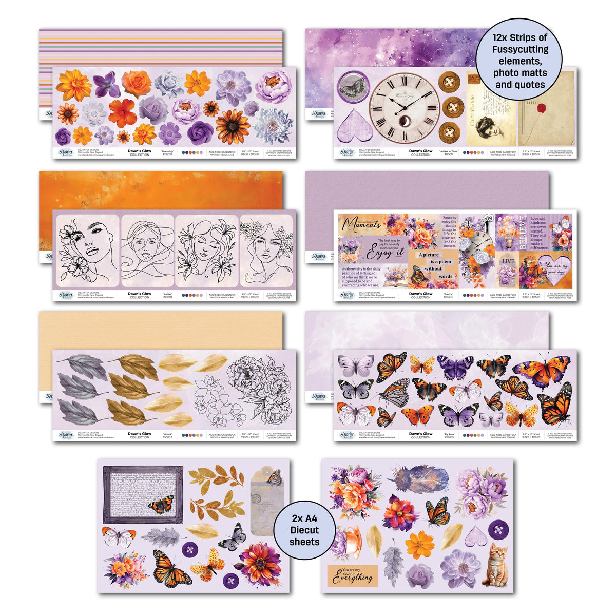 3Quarter Designs Dawns Glow 12x12 Design Paper & Diecuts Set