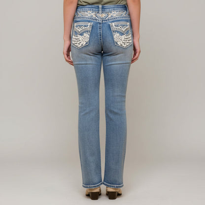 Westfield Eagle Women’s Embroidered Bootcut Jeans. Wings & Rose Bling Denim