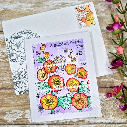 Woodware Clear Singles Hollyhocks 4 in x 6 in Stamp Set